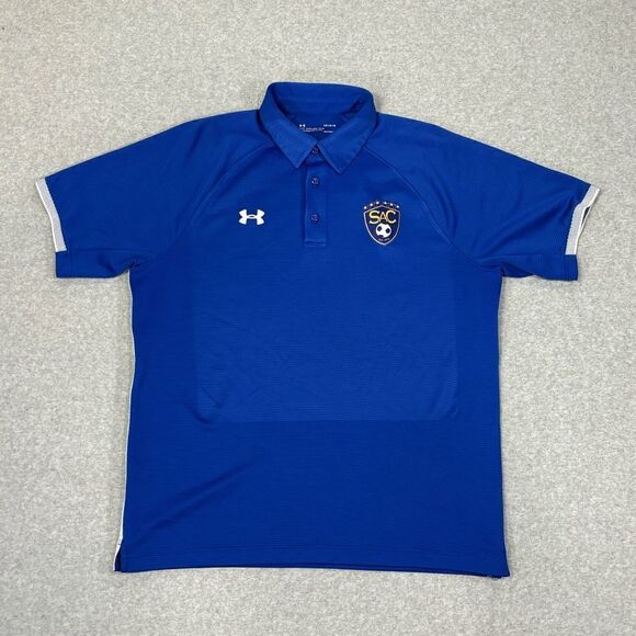 Under Armour Soccor Association Of Columbia Polo Shirt Men Size Large Blue White - Picture 1 of 7
